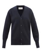 4 Moncler Hyke - Down-sleeve Fringed Wool Cardigan - Womens - Navy