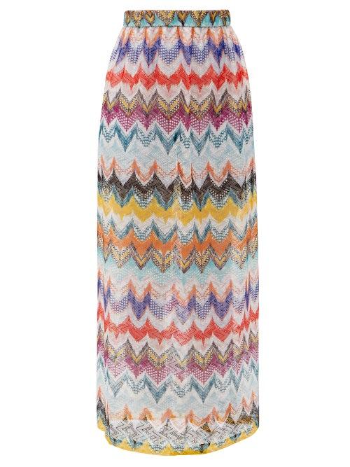 Matchesfashion.com Missoni Mare - Chevron-stripe Side-slit Midi Skirt - Womens - Multi