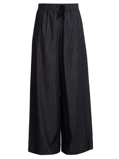 Matchesfashion.com S Max Mara - Wide Leg Cotton Trousers - Womens - Indigo