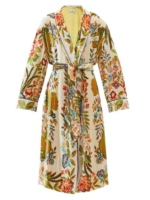 Ladies Rtw Etro - Pasadena Floral-print Velvet Coat - Womens - White Multi