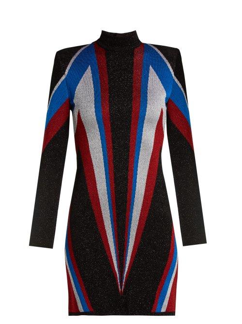 Matchesfashion.com Balmain - High Neck Knit Mini Dress - Womens - Black Multi