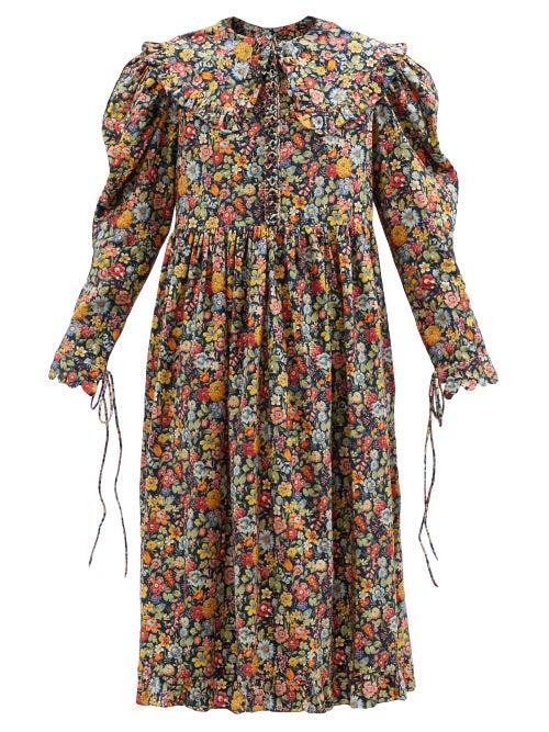 Horror Vacui - Lisi Floral-print Cotton-corduroy Midi Dress - Womens - Multi