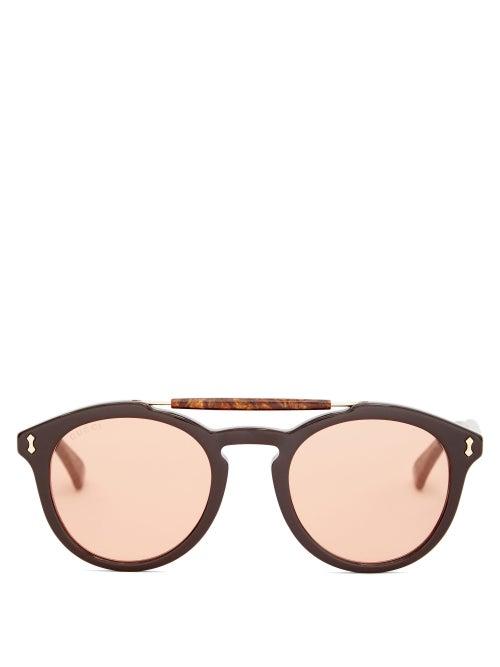 Matchesfashion.com Gucci - Round Aviator Acetate Sunglasses - Mens - Brown