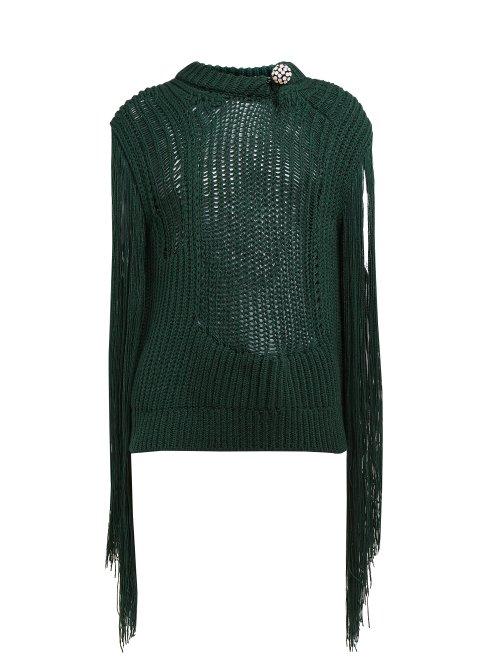 Matchesfashion.com Calvin Klein 205w39nyc - Crystal Brooch Embellished Fringe Sweater - Womens - Green