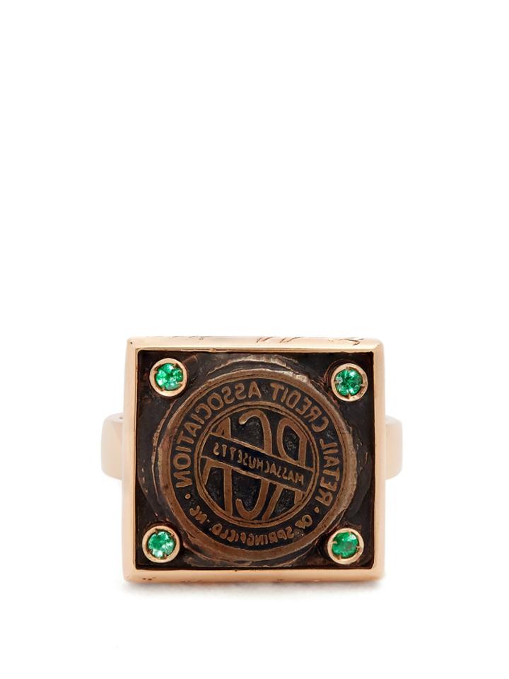 Francesca Villa Tell Me More Emerald & Rose-gold Ring
