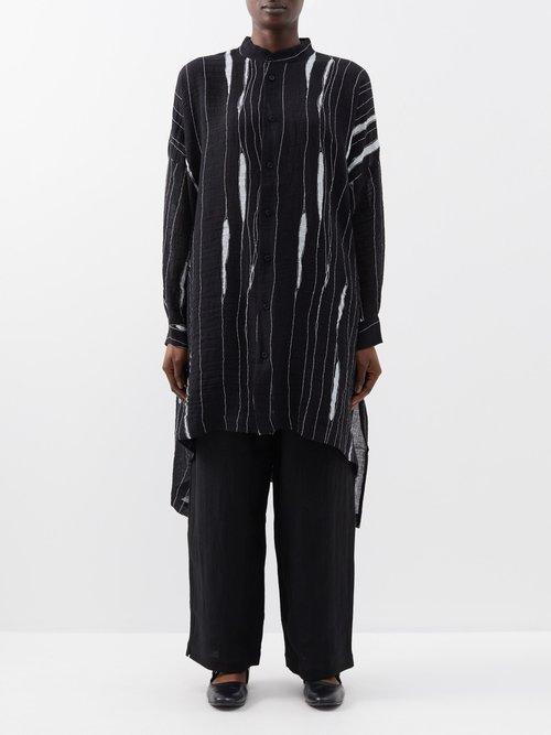 Eskandar - Oversized Striped Linen Shirt - Womens - Black