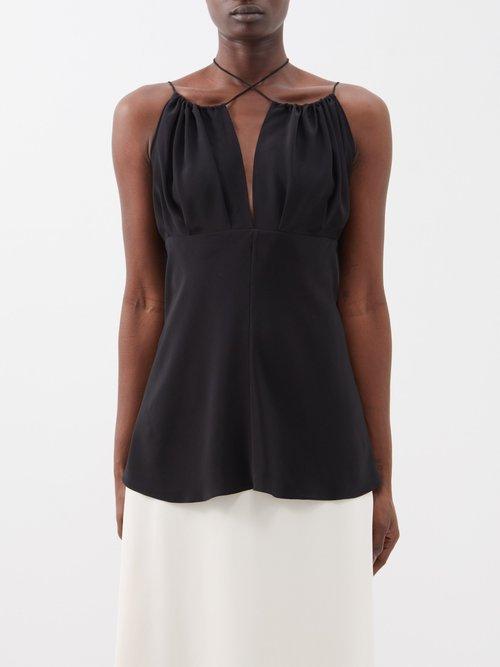 Toteme - Halterneck Silk-crepe Top - Womens - Black
