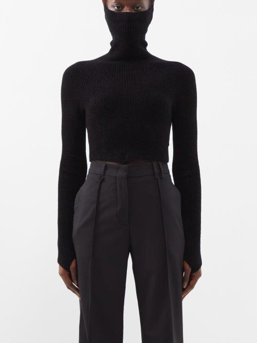 Jacquemus - Balaclava-hood Cropped Knit Sweater - Womens - Black