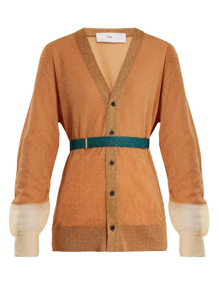 Toga Mesh-cuff Belted Cardigan