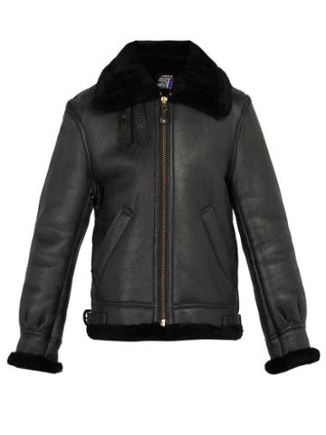 Matchesfashion.com Schott - Shearling Leather Jacket - Mens - Black