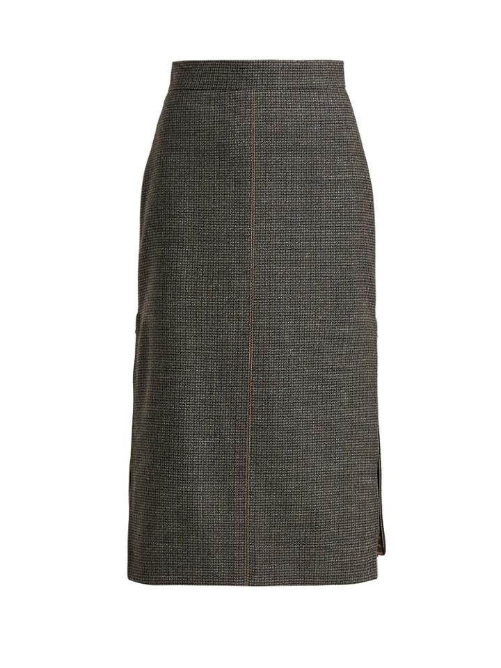 Fendi Checked Pleated-insert Wool-blend Skirt