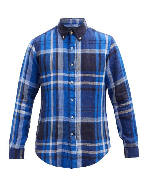 Matchesfashion.com Polo Ralph Lauren - Logo-embroidered Check Linen Shirt - Mens - Blue Multi