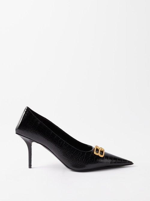 Balenciaga - Square Knife Logo-plaque Leather Pumps - Womens - Black