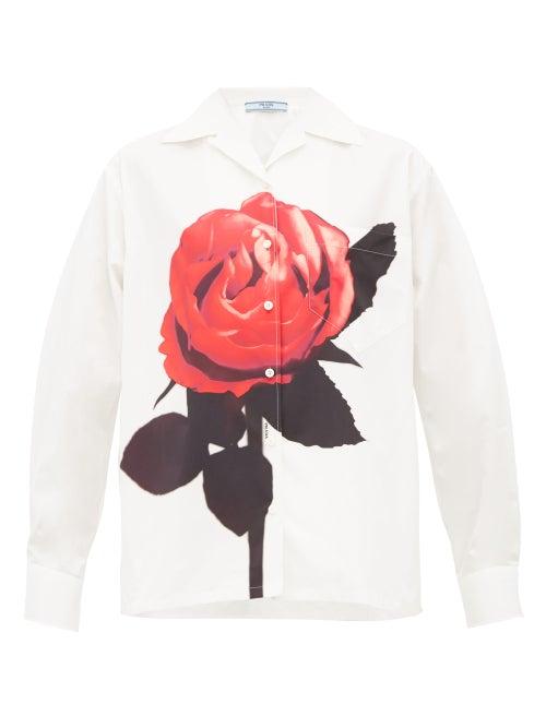 Matchesfashion.com Prada - Rose Print Cotton Shirt - Womens - White Print