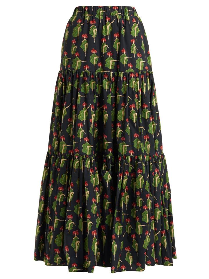 La Doublej Editions Tiered Printed-cotton Skirt