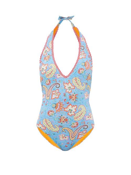 Matchesfashion.com Etro - Halterneck Paisley-print Swimsuit - Womens - Blue Print
