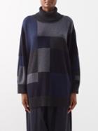 Eskandar - Intarsia Cashmere Roll-neck Sweater - Womens - Navy Grey