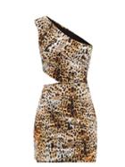 Halpern - One-shoulder Leopard-print Jersey Mini Dress - Womens - Black Beige