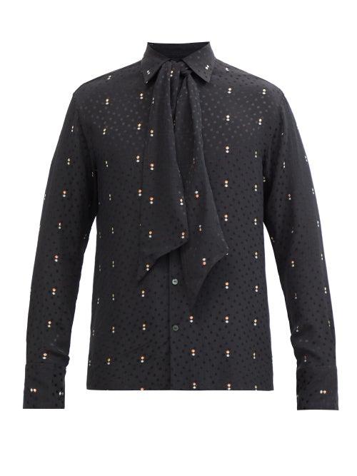 Matchesfashion.com 73 London - Metallic And Polka Dot Self-tie Silk-blend Shirt - Mens - Black Multi