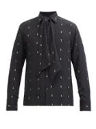 Matchesfashion.com 73 London - Metallic And Polka Dot Self-tie Silk-blend Shirt - Mens - Black Multi