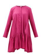 Matchesfashion.com Merlette - Martel Tiered Cotton-poplin Dress - Womens - Dark Pink
