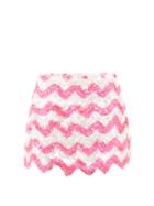 Ashish - Zigzag-sequinned Mini Skirt - Womens - Pink Multi