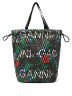 Ladies Bags Ganni - Fishnet Floral-print Canvas Tote Bag - Womens - Black Multi
