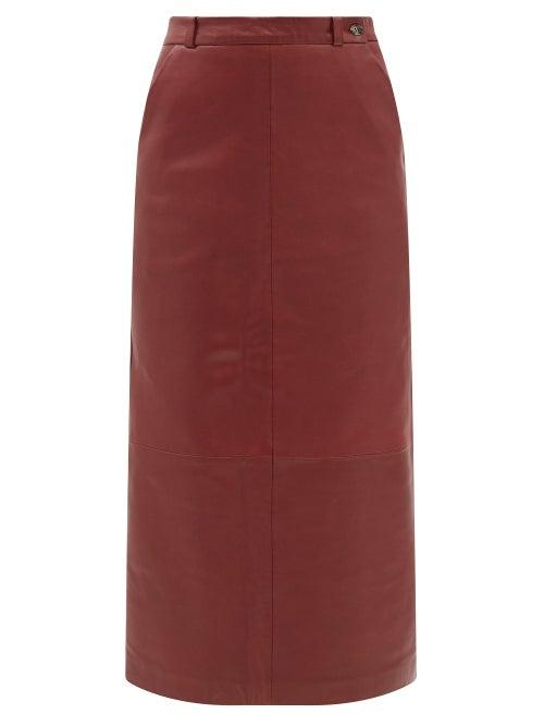 Raey - Leather Pencil Skirt - Womens - Burgundy