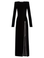 Saint Laurent Crystal-embellished Slit-front Velvet Gown