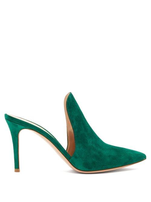 Matchesfashion.com Gianvito Rossi - Aramis 85 Suede Mules - Womens - Dark Green