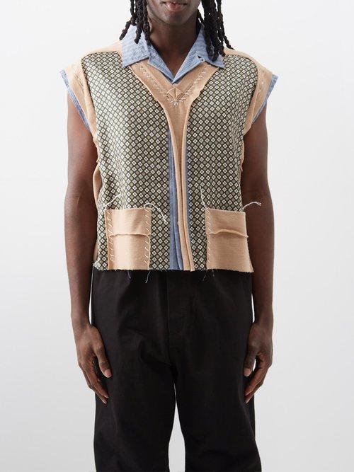 Maison Margiela - Layered Patchwork Linen-blend Seersucker Shirt - Mens - Blue Multi