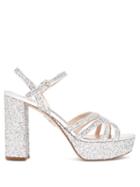 Matchesfashion.com Miu Miu - Glittered Leather Platform Sandals - Womens - Silver