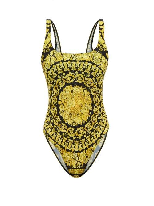 Matchesfashion.com Versace - Barocco-print Scoop-neck Swimsuit - Womens - Black Gold