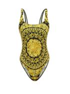 Matchesfashion.com Versace - Barocco-print Scoop-neck Swimsuit - Womens - Black Gold