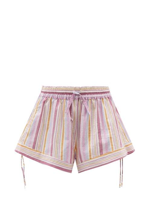Isabel Marant - Thalia Striped Cotton Shorts - Womens - Pink Stripe