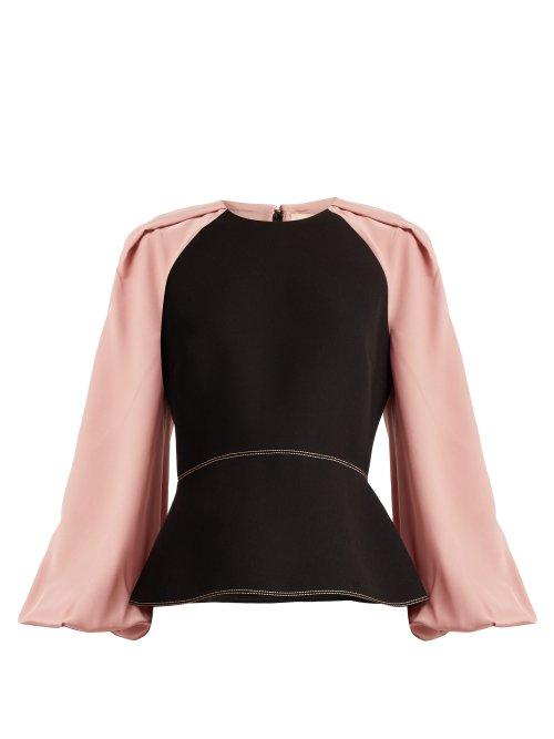 Matchesfashion.com Roksanda - Alana Balloon Sleeve Crepe And Satin Blouse - Womens - Black Multi