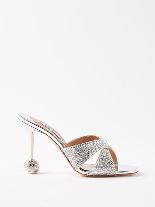 Aquazzura - Yes Darling 95 Crystal-embellished Satin Sandals - Womens - Silver