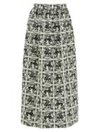 Matchesfashion.com Edward Crutchley - Griffin Roundel Print Merino Wool Twill Midi Skirt - Womens - White Black
