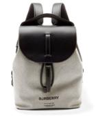 Mens Bags Burberry - Logo-print Leather And Cotton-canvas Backpack - Mens - Black Grey