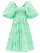 Aje - Cherished Puff-sleeve Linen Dress - Womens - Green