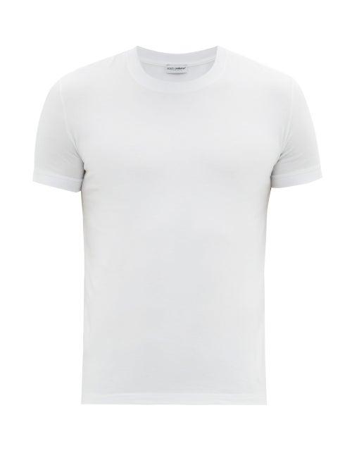 Matchesfashion.com Dolce & Gabbana - Logo Label Cotton Blend Jersey Pyjama T Shirt - Mens - White