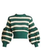 Matchesfashion.com Self-portrait - Balloon Sleeve Cropped Knit Sweater - Womens - Green White