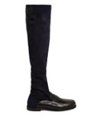 Matchesfashion.com Loewe - Penny Loafer Leather And Suede Knee High Boots - Womens - Black Navy
