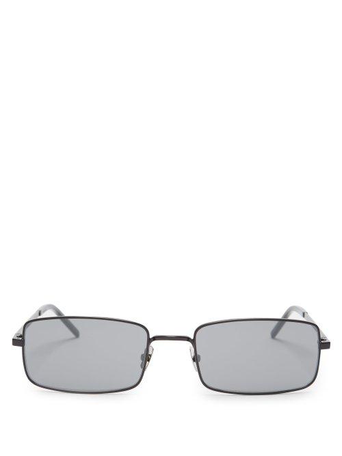 Matchesfashion.com Saint Laurent - Small Rectangle Frame Metal Sunglasses - Womens - Black Silver