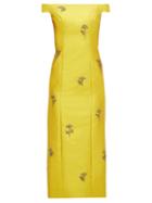 Matchesfashion.com Erdem - Angelique Beaded Mikado Midi Dress - Womens - Yellow