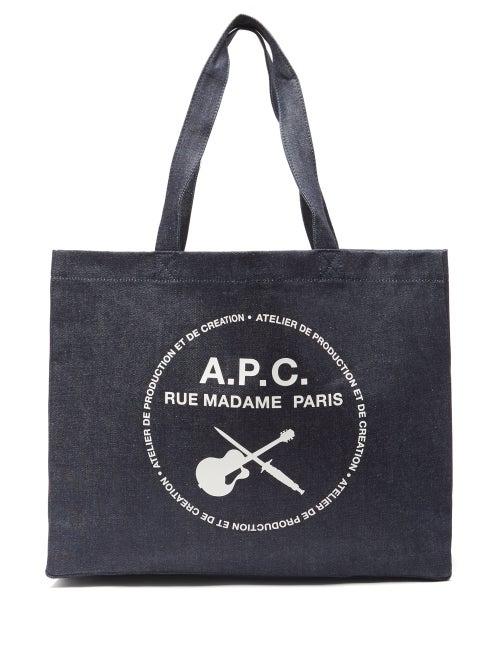 Mens Bags A.p.c. - Logo-print Denim Tote Bag - Mens - Indigo