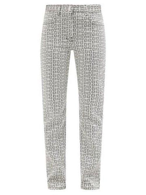 Ladies Rtw Givenchy - 4g-jacquard Straight-leg Canvas Trousers - Womens - White Black