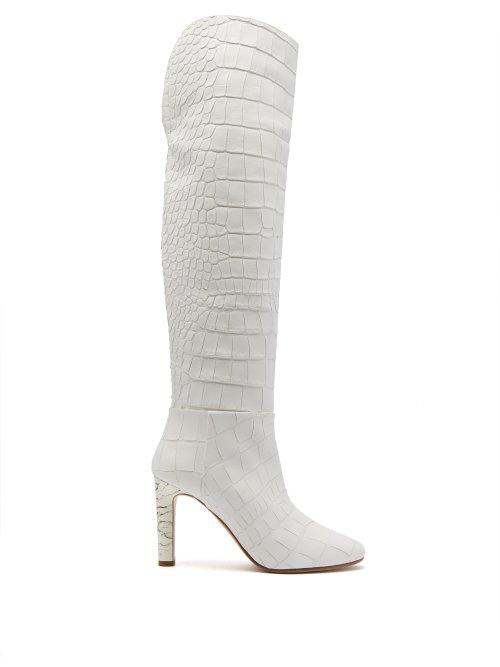 Matchesfashion.com Gabriela Hearst - Linda Crocodile Effect Over The Knee Boots - Womens - White