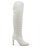 Matchesfashion.com Gabriela Hearst - Linda Crocodile Effect Over The Knee Boots - Womens - White