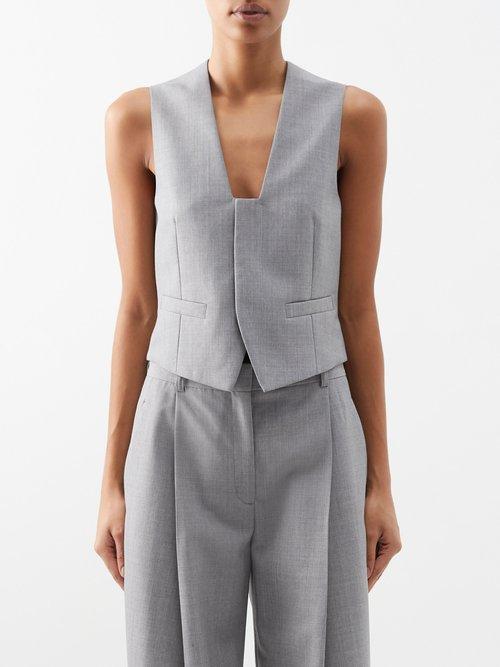 Victoria Beckham - Plunge-neck Wool Waistcoat - Womens - Grey
